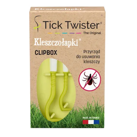 Kleszczołapki przyrząd do usuwania kleszczy Tick Twister Clipbox z brelokiem, limonkowe 2 szt.