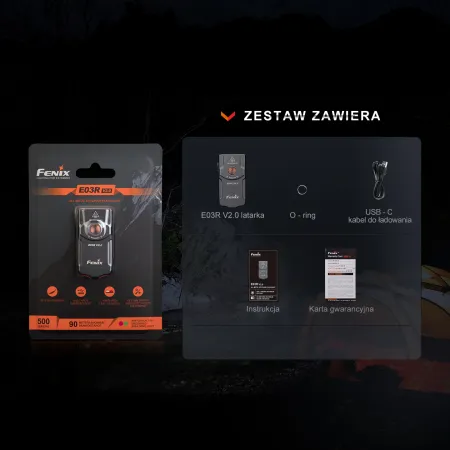 Latarka LED Fenix E03R V2.0 szara